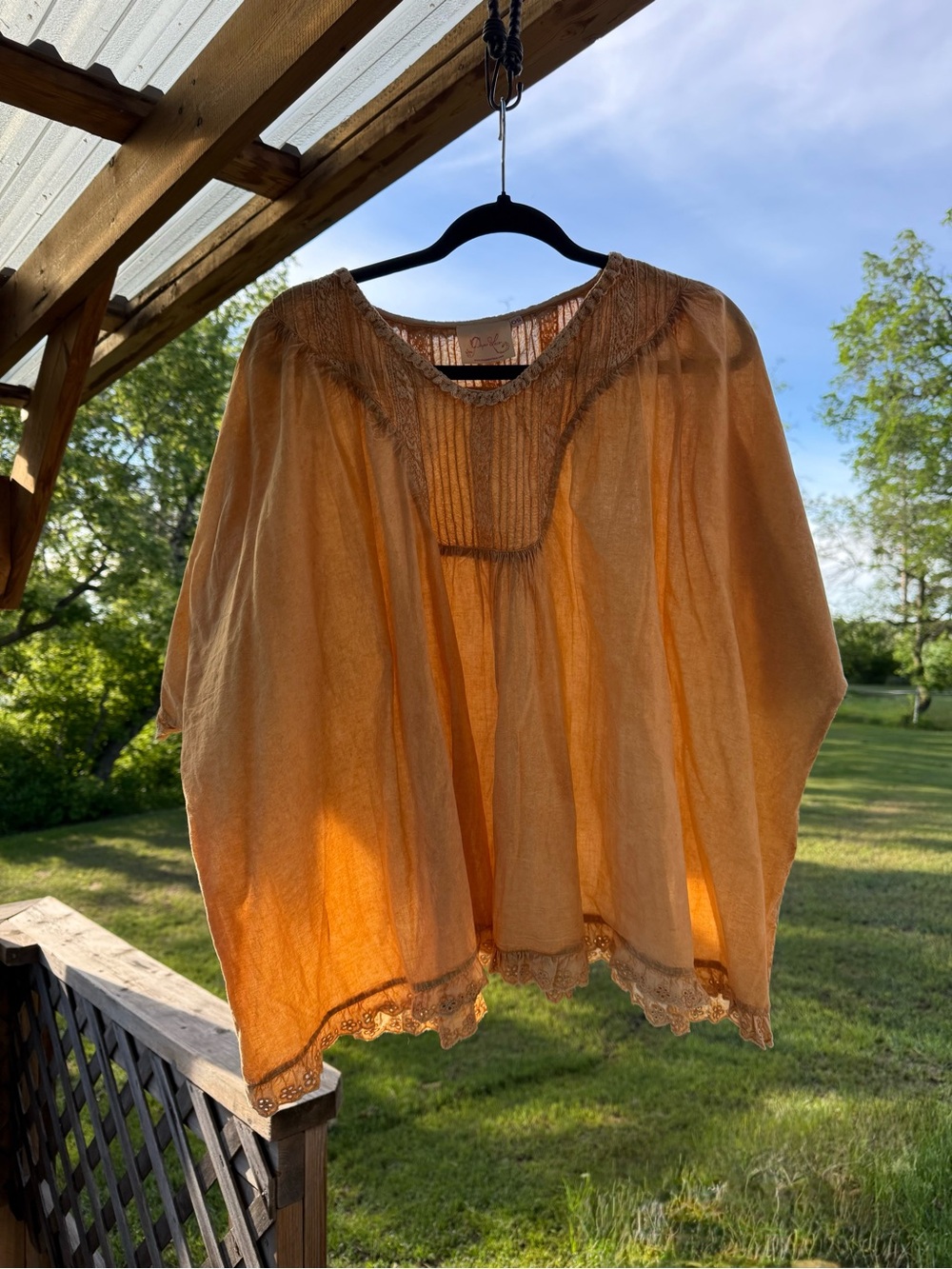 Lightweight Orange Boho Blouse with Lace Trim